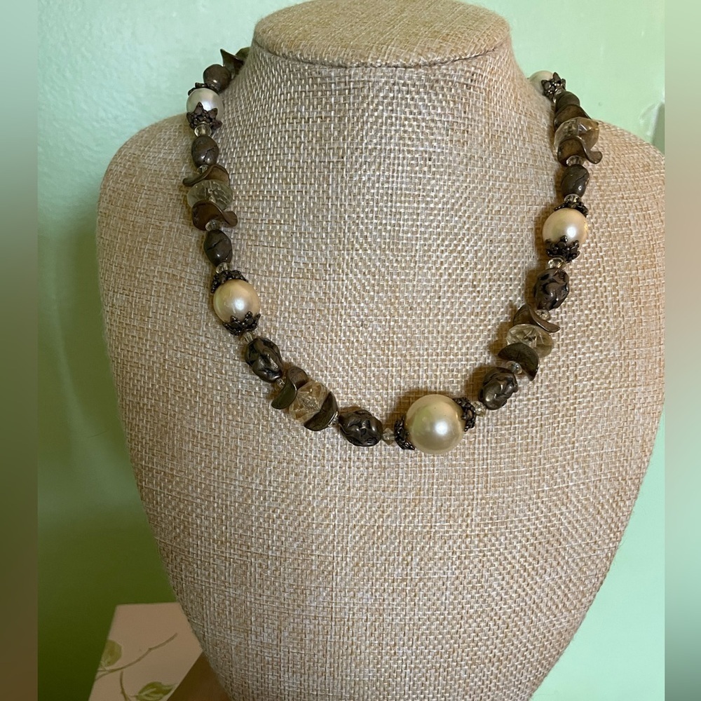 Elegant Chico’s Brown and Cream Beaded Necklace